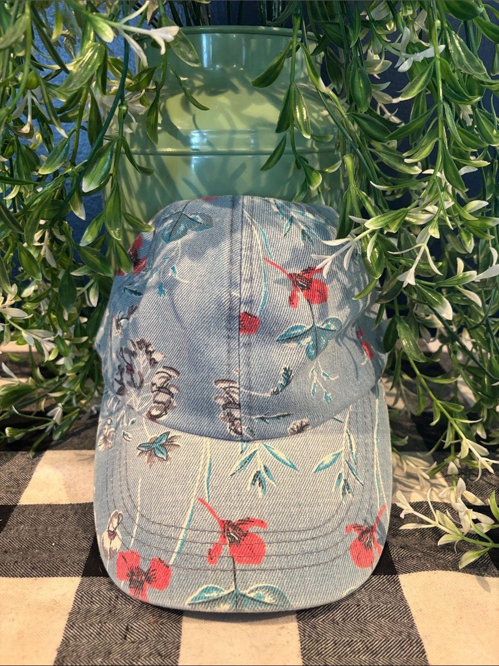 Floral Light Blue Denim Baseball Cap